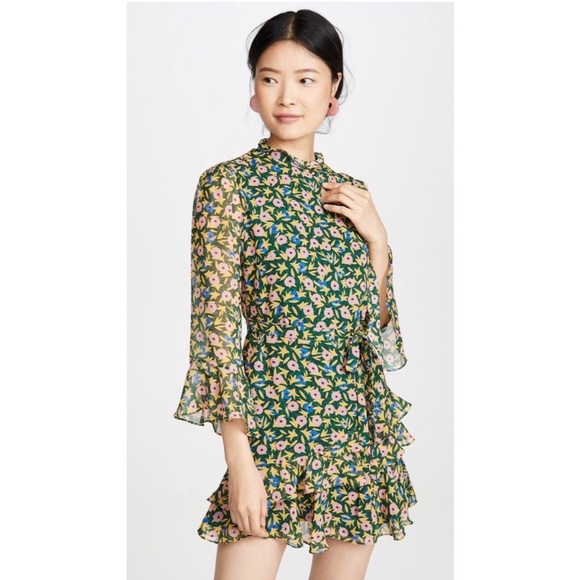 saloni marissa mini dress Pink Floral Ruffle Saloni Marissa Marissa Mini Dress By SALONI Rent The Runway